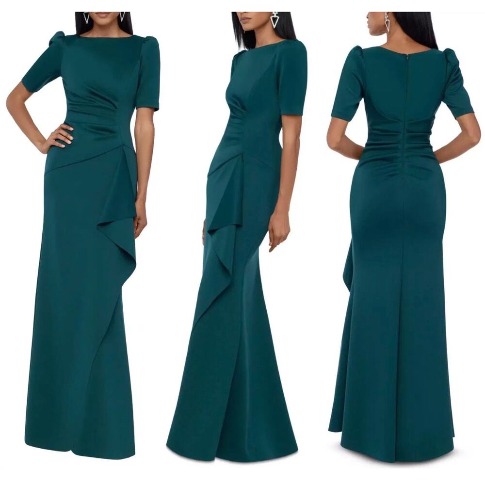 NWT XSCAPE "DEMI" 3/4 SLEEVE SIDE RUCHED FLOOR LENGTH
GOWN - SIZE 4P 🔅